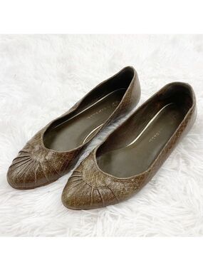 Loeffler Randall Brown Leather Croc Embossed Vibram Ballet Flats